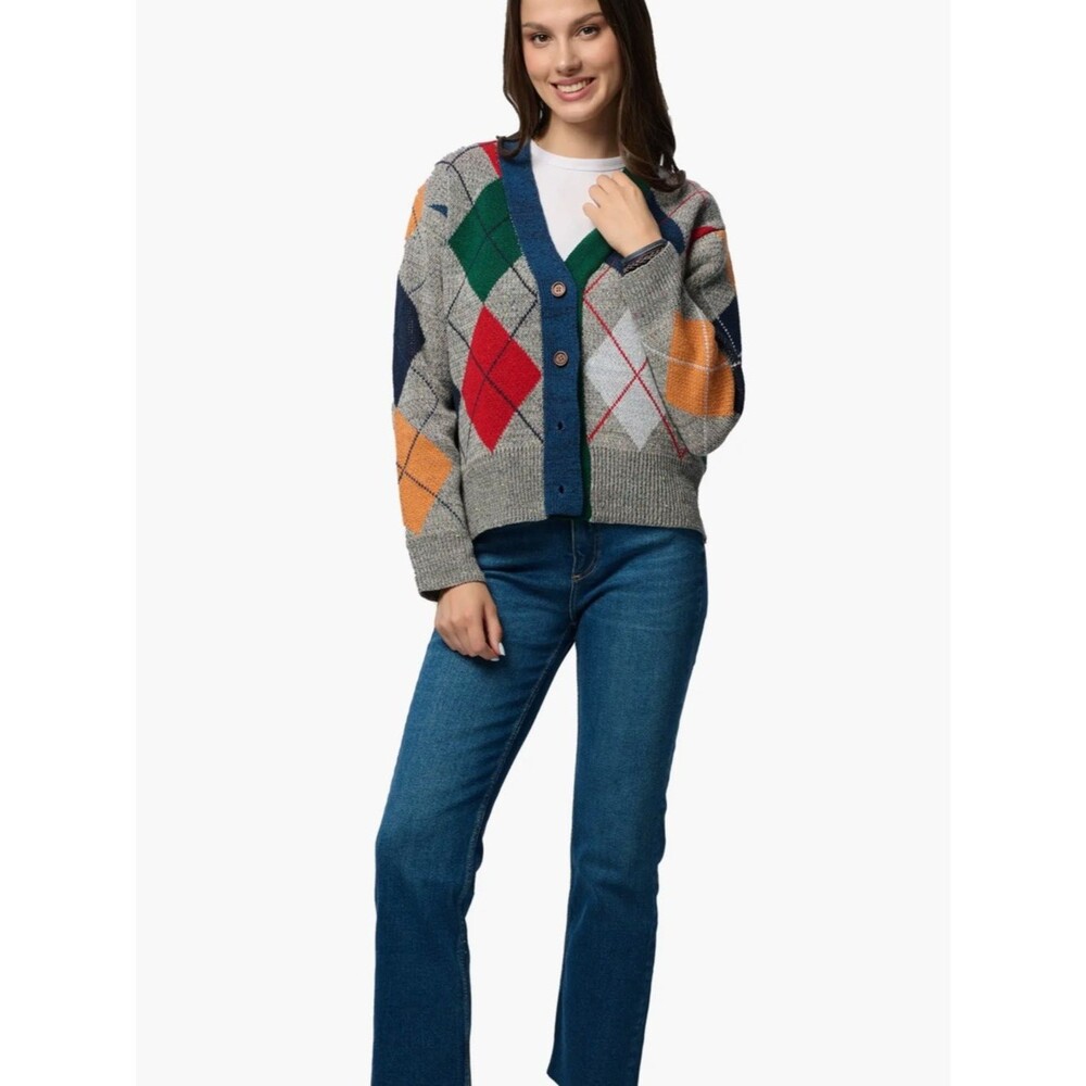 SAACHI Argyle Knit Cardigan One Size